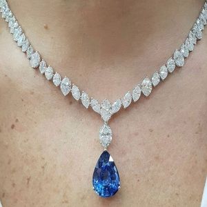 NextNecklace Blue Sapphire Pear Cut Pendant Necklace